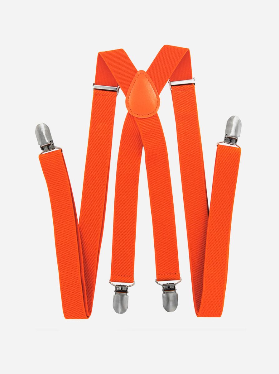 Hosenträger 35 mm breit echt Lederpatten mit Knopfloch Schwarz orange weiß Y 