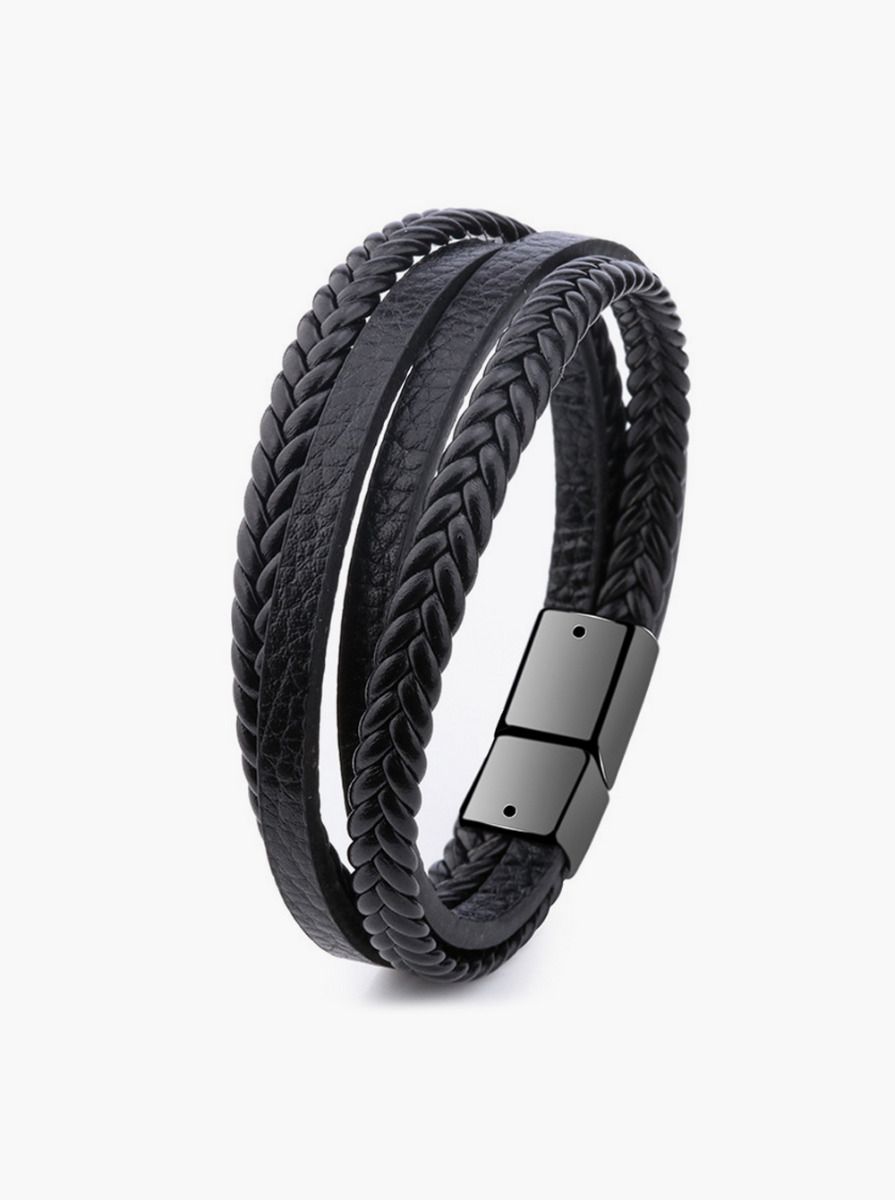 XUANPAI Personalisierte Maßgeschneiderte Armband Edelstahl Magnetverschluss Echtes Leder Geflochtenen Seil Doppelschicht ID Tag Armbänder für Männer 