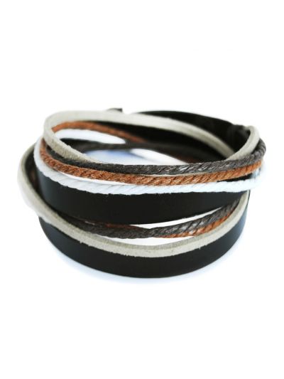 axy Wickelarmband aus Schwarz Leder & Baumwolle Seil